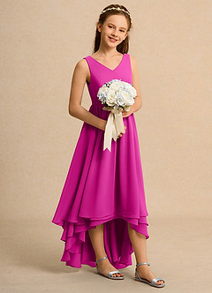 Azazie Kitten Girl vestidos de niña de las flores Vestido de Fucsia de Gasa de Corte En A image3