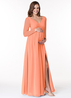 Azazie Teton Robes de demoiselle d'honneur de maternité Robe Trapèze Manche longue Longueur ras du sol Mousseline de soie image4