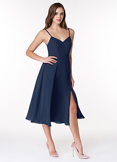 Azazie Clarissa Bridesmaid Dresses Dark Navy A-Line V-Neck Chiffon Dress image3