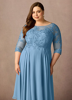 Azazie Marge Mother of the Bride Dresses Steel Blue A-Line Scoop Lace Chiffon Dress image10