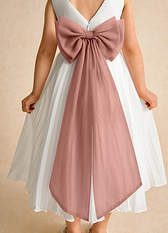 Azazie Margot Abiti da Ragazza di Fiori Abito A-Line in Chiffon Plissettato Avorio Cedro Rosa image8