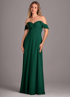 Azazie Kaylyn Abiti da Damigella Abito A-Line in Chiffon Increspato Smeraldo image6