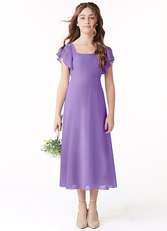 Azazie Bondi Junior Linia A Marszczony Szyfon Długość herbaty Młodsza druhna Sukienka image2