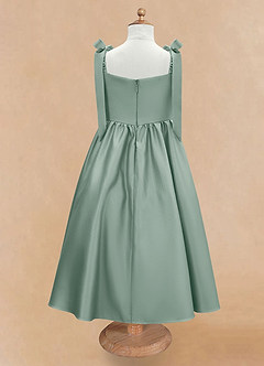 Azazie Chelsie Flower Girl Dresses Silver Sage A-Line Bow Matte Satin Dress image6