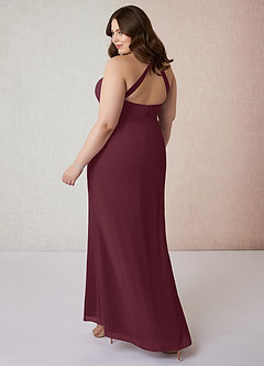 Azazie Becca Vestidos de damas de honor Vestido de Cabernet de Gasa de Corte Recto con Cuello en V image10