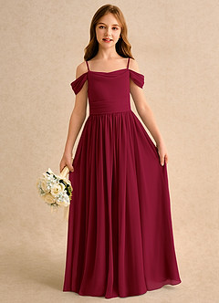 Azazie Shia Girls Formal Flower Girl Dresses Burgundy A-Line Off the Shoulder Chiffon Dress image2
