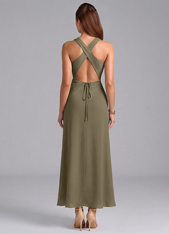 Azazie Evadne Bridesmaid Dresses Willow Green Sheath Pleated Chiffon Dress image6