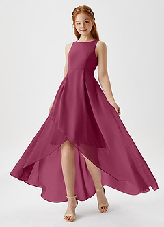 Azazie Lizette Junior Mulberry A-Line Pleated Chiffon Dress image1
