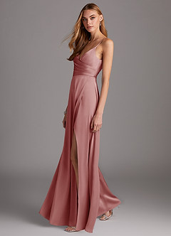 Azazie Calissa Bridesmaid Dresses Dusty Rose A-Line V-Neck Pleated Stretch Satin Dress image4