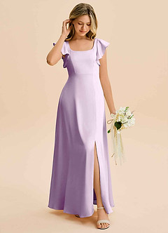 Azazie Bondi Junior A-Line Sideslids Stræk satin Gulv-længde Junior brudepige Kjole image3