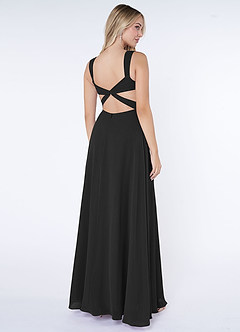 Azazie Nahrin Vestidos de damas de honor Vestido de Negro de Gasa de Corte en A con Cuello en V Plisado image4