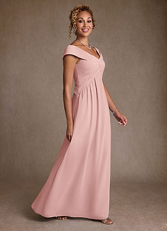 Azazie Myrtle vestidos de madre de la novia Vestido de Rosa Empolvado de Gasa de Corte en A con Plisado image3