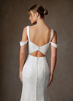 Azazie Tilly Wedding Dresses Diamond White Sheath Off the Shoulder Floral Jacquard Dress image6