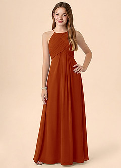 Azazie Ginny Junior Linia A Pofałdowany Szyfon Długość podłogi Młodsza druhna Sukienka image1