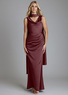 Azazie Tallie Bridesmaid Dresses Sangria Mermaid Pleated Stretch Satin Dress image5
