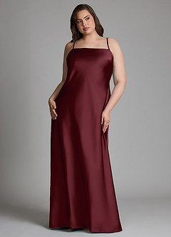 Azazie Jaleesa Bridesmaid Dresses Cabernet Sheath High Neck Stretch Satin Dress image13