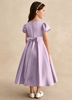 Azazie Princess Flower Girl Dresses Frosted Lilac A-Line Pleated Matte Satin Dress image2