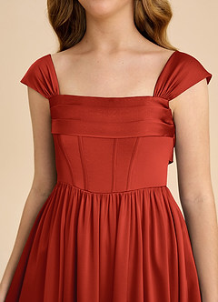 Azazie Hattie Junior A-Linie Plissee Stretch-Satin Kleid Rost image9