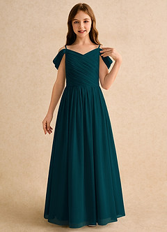 Azazie Chelo Girls Formal Abiti da Ragazza di Fiori Abito A-Line in Chiffon Plissettato Pino image5