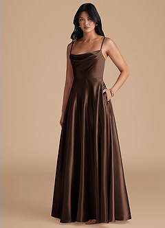 Azazie Elle Bridesmaid Dresses Ganache A-Line with Pockets Metallic Satin Dress image7