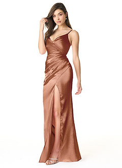 Azazie Sukia Bridesmaid Dresses Bronzer Mermaid Pleated Metallic Satin Dress image3