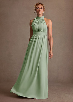 Azazie Antoinette Kleider für die Brautmutter A-Linie Plissee Chiffon Kleid Staubiger Salbeigrün image3