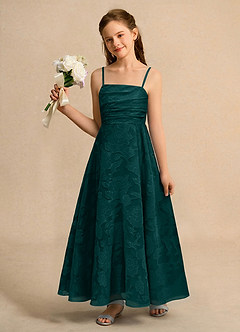 Azazie Pebbles Junior Formal Jurken voor bloemenmeisjes A-Lijn Jurk van Bloemen Burn-out Geplooid Pijnboom image1