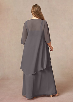 Azazie Weisz Mother of the Bride Dresses Steel Grey A-Line Square Neckline Pleated Chiffon Dress image8