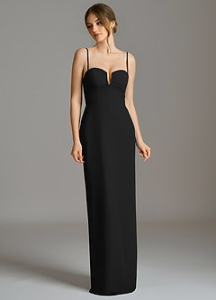 Azazie Darcie At-home Try On Dresses Black Sheath Strapless Chiffon Convertible Dress image7