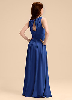 Azazie Bibiane Junior Jurk van Stretch Satijn met A-Lijn Geplooid Koningsblauw image7