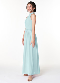Azazie Iman Junior Sea Glass A-Line Pleated Chiffon Dress image5