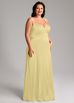 Azazie Mei Bridesmaid Dresses Lemon Sorbet A-Line V-Neck Stretch Satin Dress image10