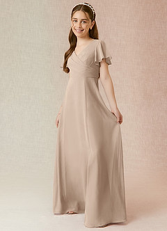 Azazie Induh Junior Taupe A-Line Ruched Chiffon Dress image3