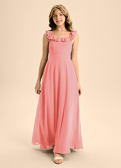 Azazie Callie Junior Abito A-Line in Chiffon Increspato Corallo image4