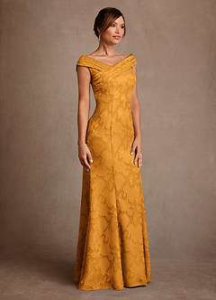 Azazie Aberdeen Kleider für die Brautmutter Etui Plissee Blumen-Burnout Kleid Butterscotch image3