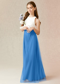 Azazie Albertine Junior A라인 쉬폰 플로어 길이 주니어 신부 들러리 드레스 드레스 image4