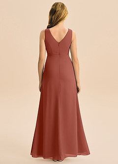 Azazie Floris Junior Robe Trapèze en Mousseline de soie Plissée Auburn image3