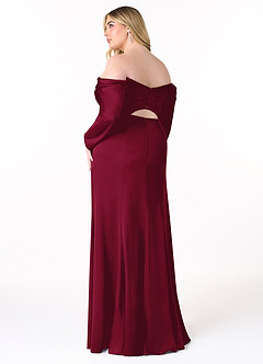 Azazie Hallie Bridesmaid Dresses Burgundy Sheath Off-The-Shoulder Long Sleeve Stretch Satin Convertible Dress image10