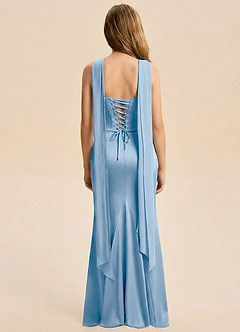 Azazie Sorrel Junior Powder Blue Mermaid Ruched Stretch Satin Dress image2