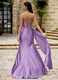 Drape Lavender Satin Prom Dress image2