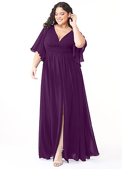 Azazie Temeka Brautjungfernkleider A-Linie Gestreift Chiffon Kleid Traube image7