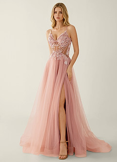 Celestyn Pink Rhinestone Sequin Embroidery Tulle Prom Dress image3