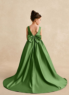 Azazie Mimia Flower Girl Dresses Basil A-Line Bow Matte Satin Dress image2