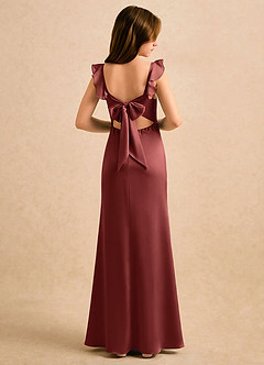 Azazie Novalie Girls Formal Flower Girl Dresses Terracotta Mermaid Bow Stretch Satin Dress image1