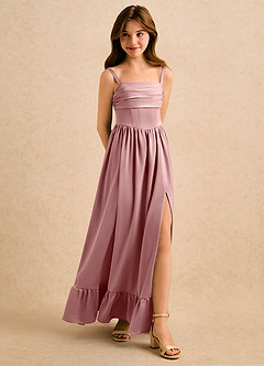 Azazie Maisie Girls Formal Flower Girl Dresses Dusty Rose A-Line Ruched Stretch Satin Dress image3