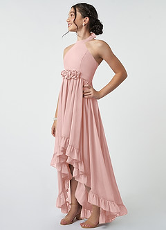 Azazie Hermione Junior Robe Trapèze en Mousseline de soie Rose Poudré image3