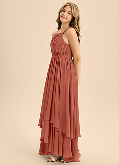 Azazie Elliora Junior A-Linie Plissee Chiffon Kleid Lehm image6