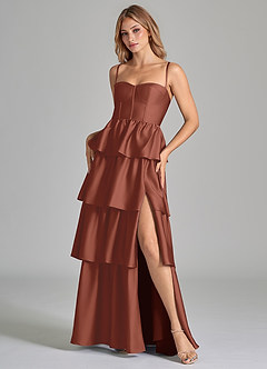 Azazie Faye Bridesmaid Dresses Auburn A-Line Ruched Stretch Satin Dress image8
