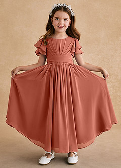 Azazie Ali vestidos de niña de las flores Vestido de Arcilla de Gasa de Corte En A con Plisado image1