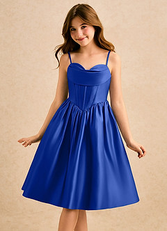 Azazie Shona Girls Formal Schlussverkauf A-Linie Herzausschnitt Matte Satin Kleid Königsblau image3